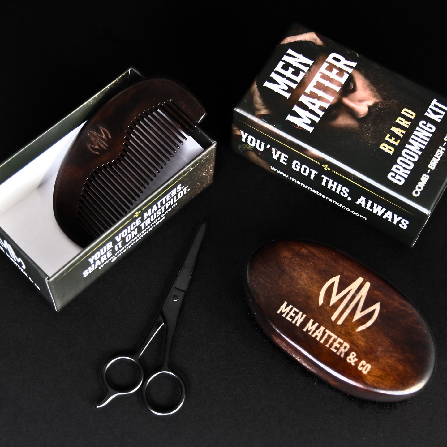 Beard Grooming Kit - Comb, Brush & Scissors