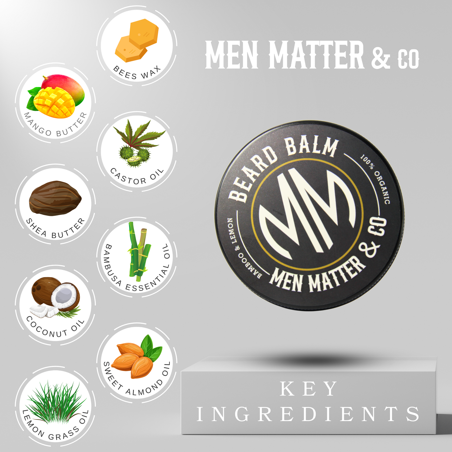 Men Matter & Co Lemongrass & Bamboo Beard Balm - Conditioning Balm for a Softer, Healthier Beard